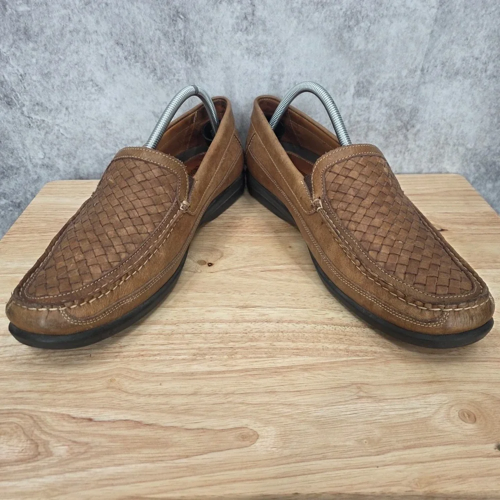 Johnston &‎ Murphy Loafers Mens 11 M Brown Weave Leather Slip On Shoes Brazil